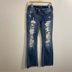 Silver Tuesday Jeans distressed with under lace size 28/33